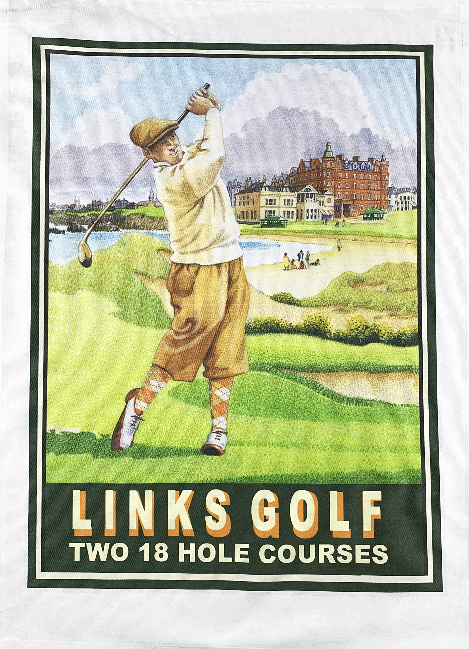 Half A Donkey White Links Golf Retro Style Large Cotton Tea Towel