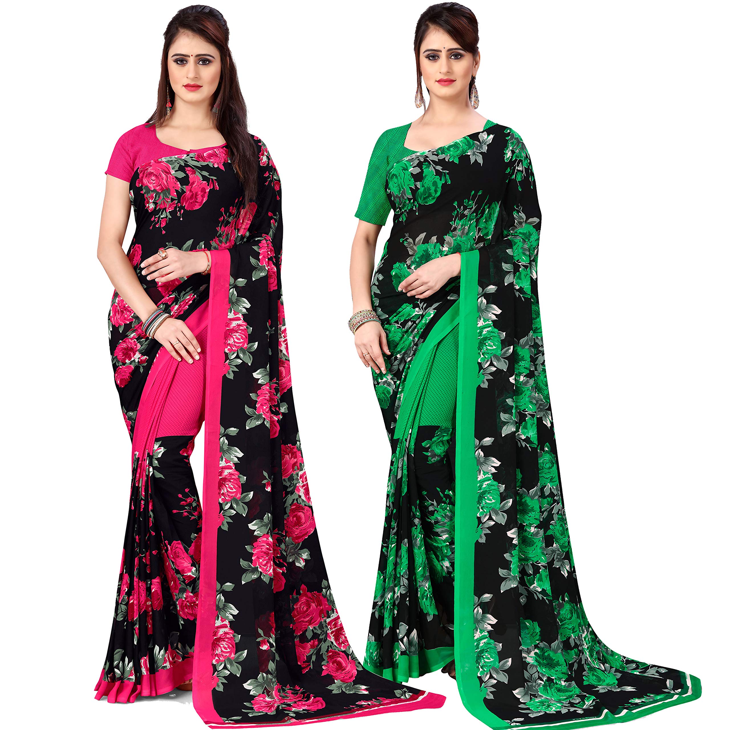 Kashvi sareesGeorgette with Blouse Piece Saree (Pack of 2) (Combo_AS 1_1152_3_Multicoloured_One Size)