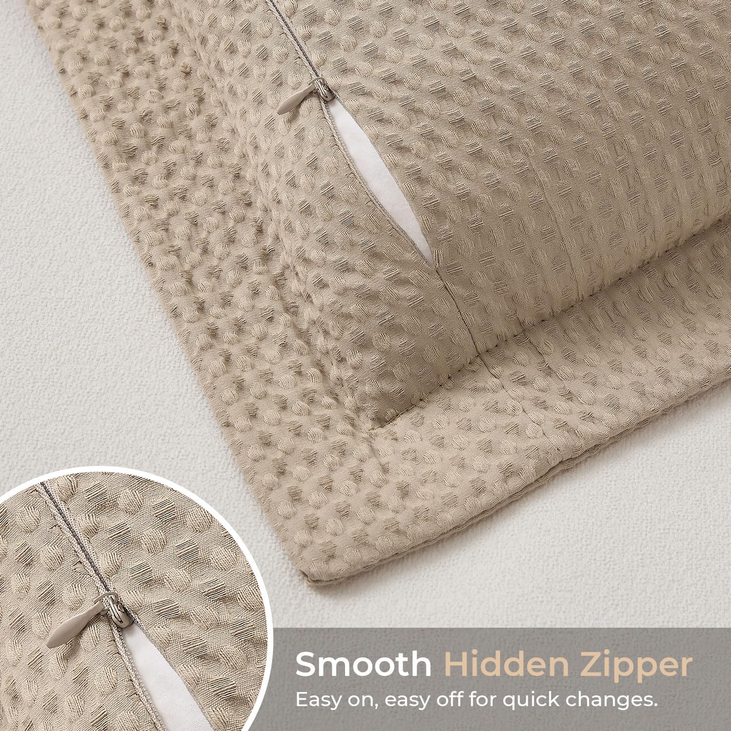 100% Cotton Waffle Long Bed Pillow Sham with Flange 14" x 36", Khaki | Soft Breathable Waffle Weave Pillow Cover Skin-Friendly Pillowcase with Elegant Flange for Couch Sofa Bedroom, No Filling