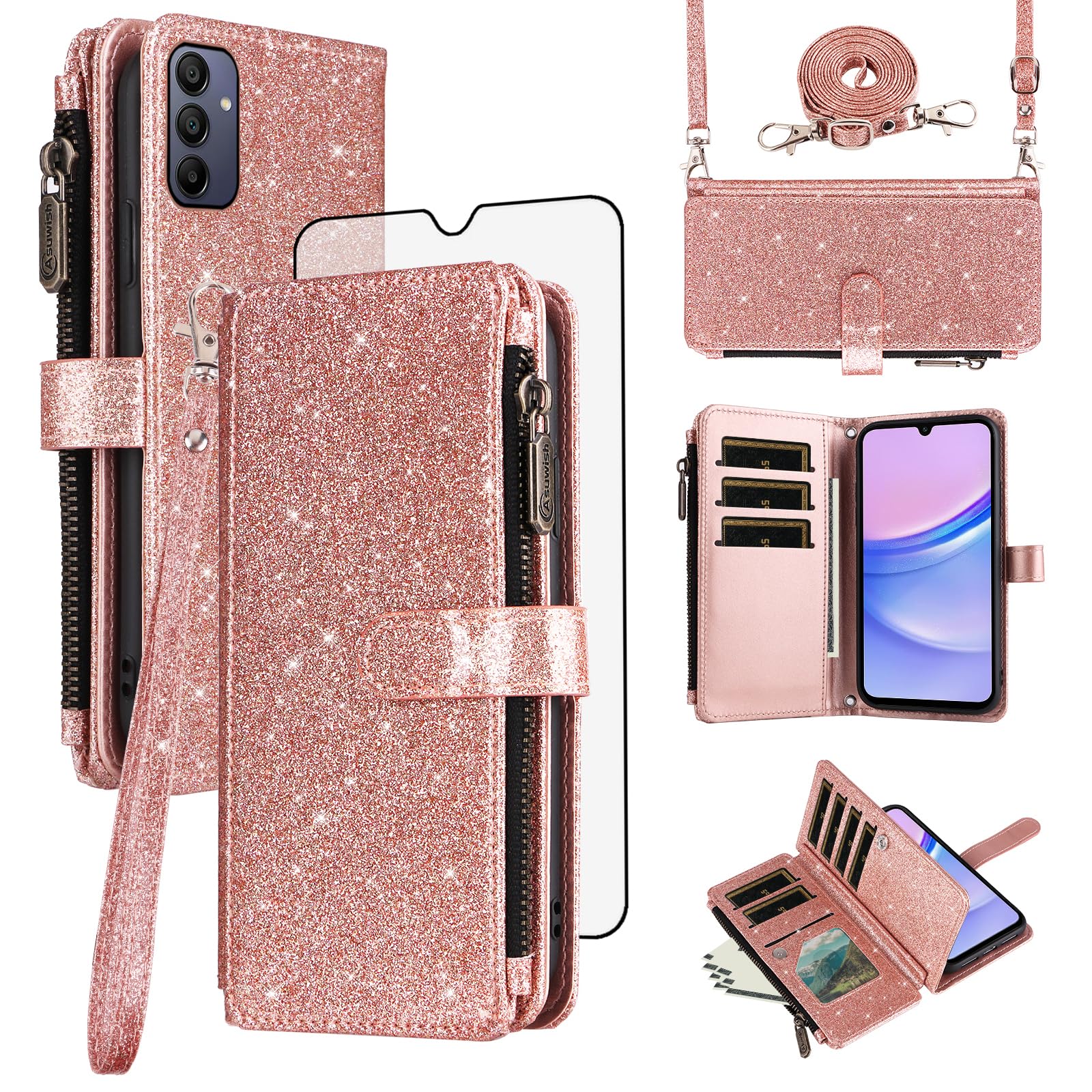 Étui de téléphone A15 Asuwish SFC30 US coque de protection or rose - 8