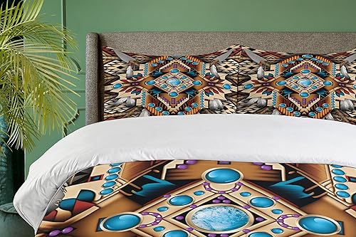 Miniatura 2 de Ambesonne Juego de funda de edredón étnica, adorno con temática popular del suroeste con flechas y plumas con motivo de efecto 3D, juego de ropa de