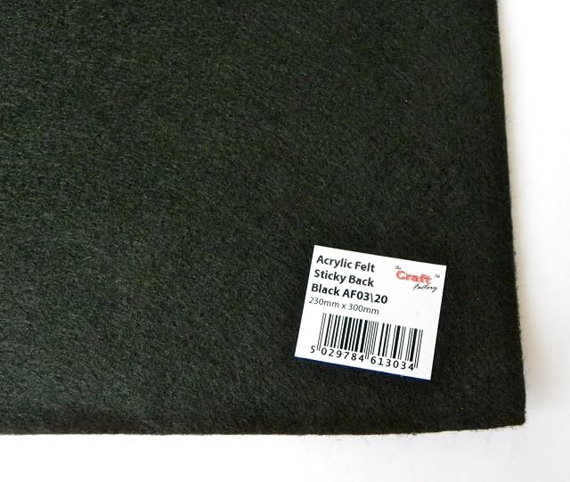 9" x 12" Sheet Sticky Back Self Adhesive Acrylic Felt Fabric - Black