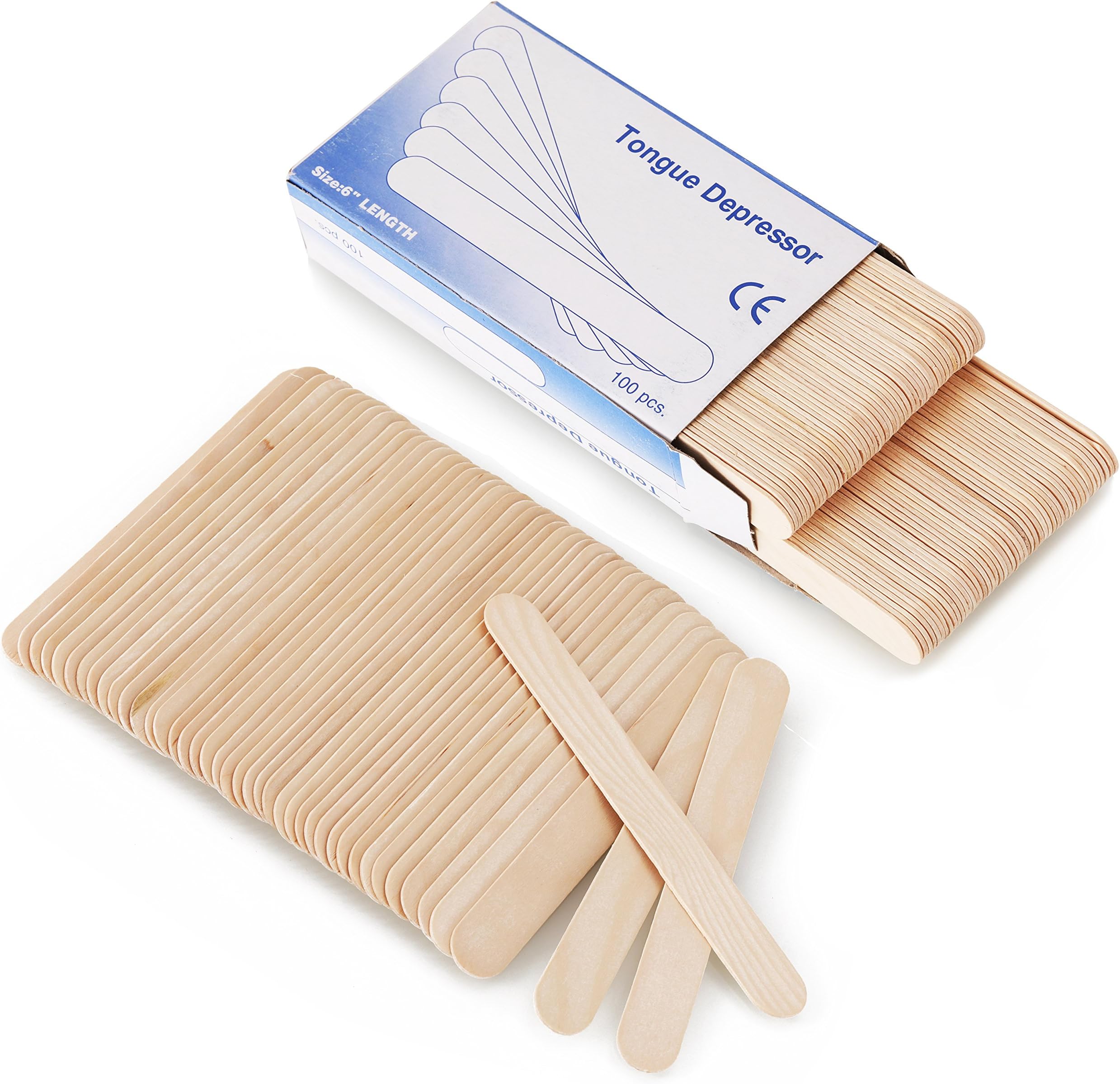 100pcs Disposable Wooden Wax Applicator Stick Waxing Spatulas Birch Wood Tongue Depressors - 6 Inch Length