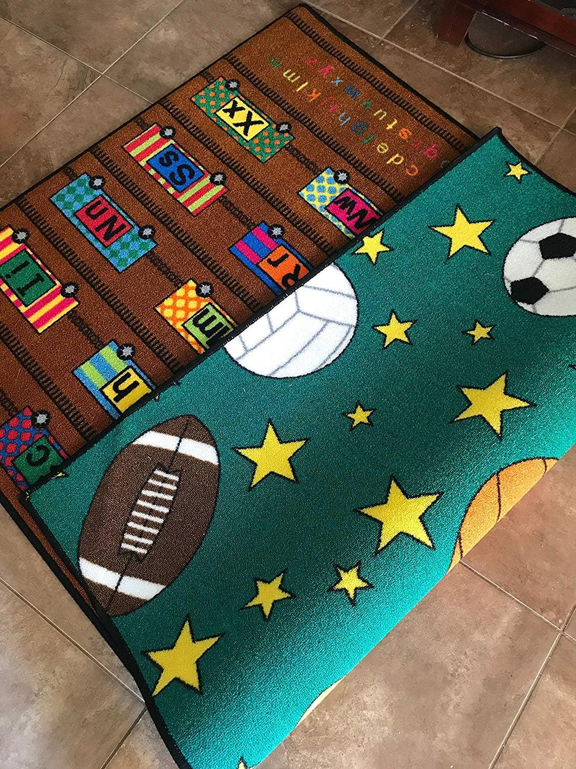 Play Time Kids Area Rug Reversible ABC Alphabet Train Learning Carpet Game Room Design 4 (7 Feet 9 Inch X 10 Feet)