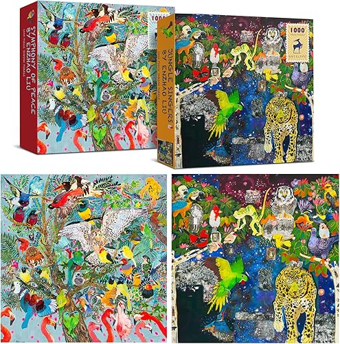 Antelope - Paquete de 2 rompecabezas de 1000 piezas para adultos sinfonía de paz y cantantes de la selva rompecabezas de 1000 piezas de Enzhao Liu