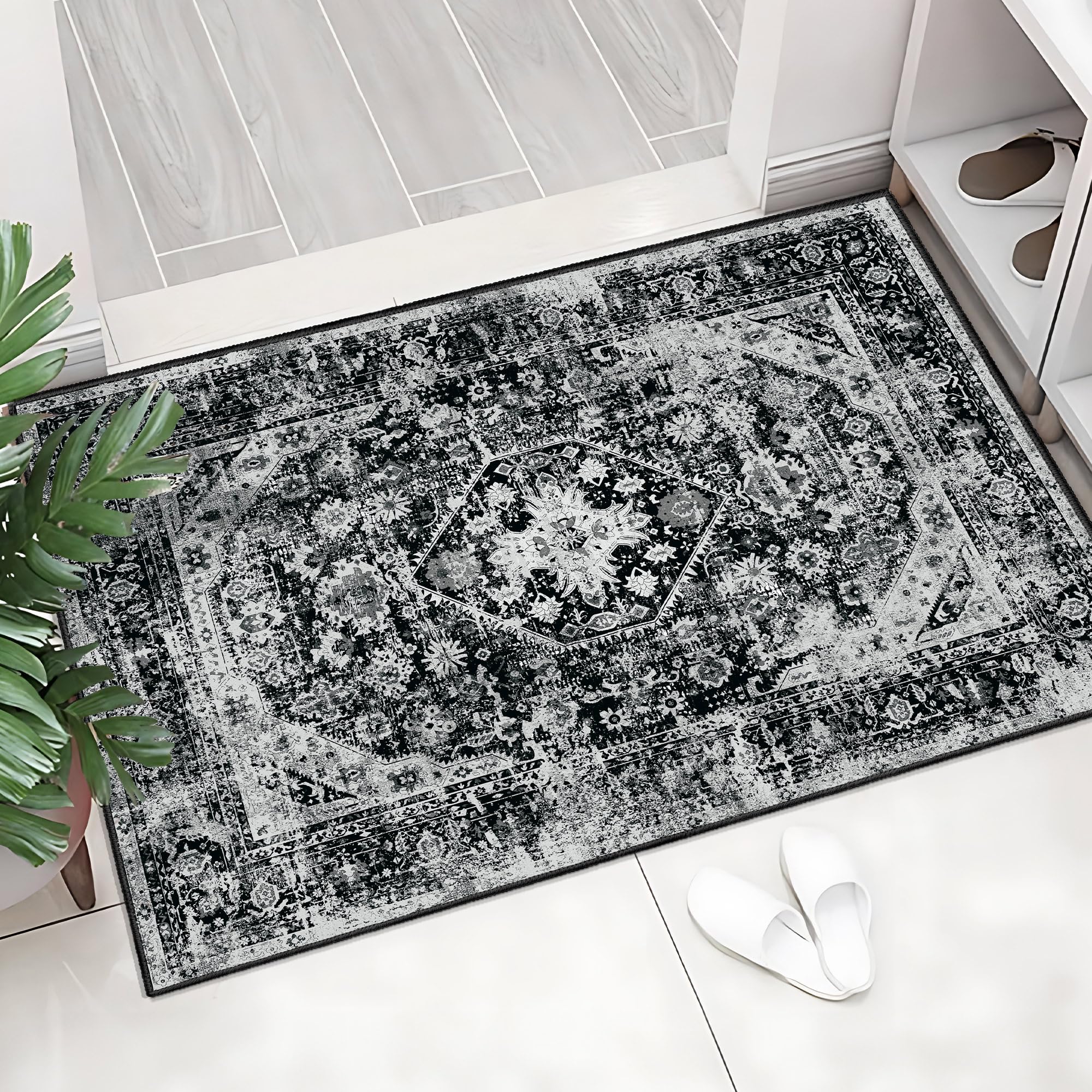 Amazon.com: MUJOO Black Rug Small Washable Area Rugs Low Pile Non
