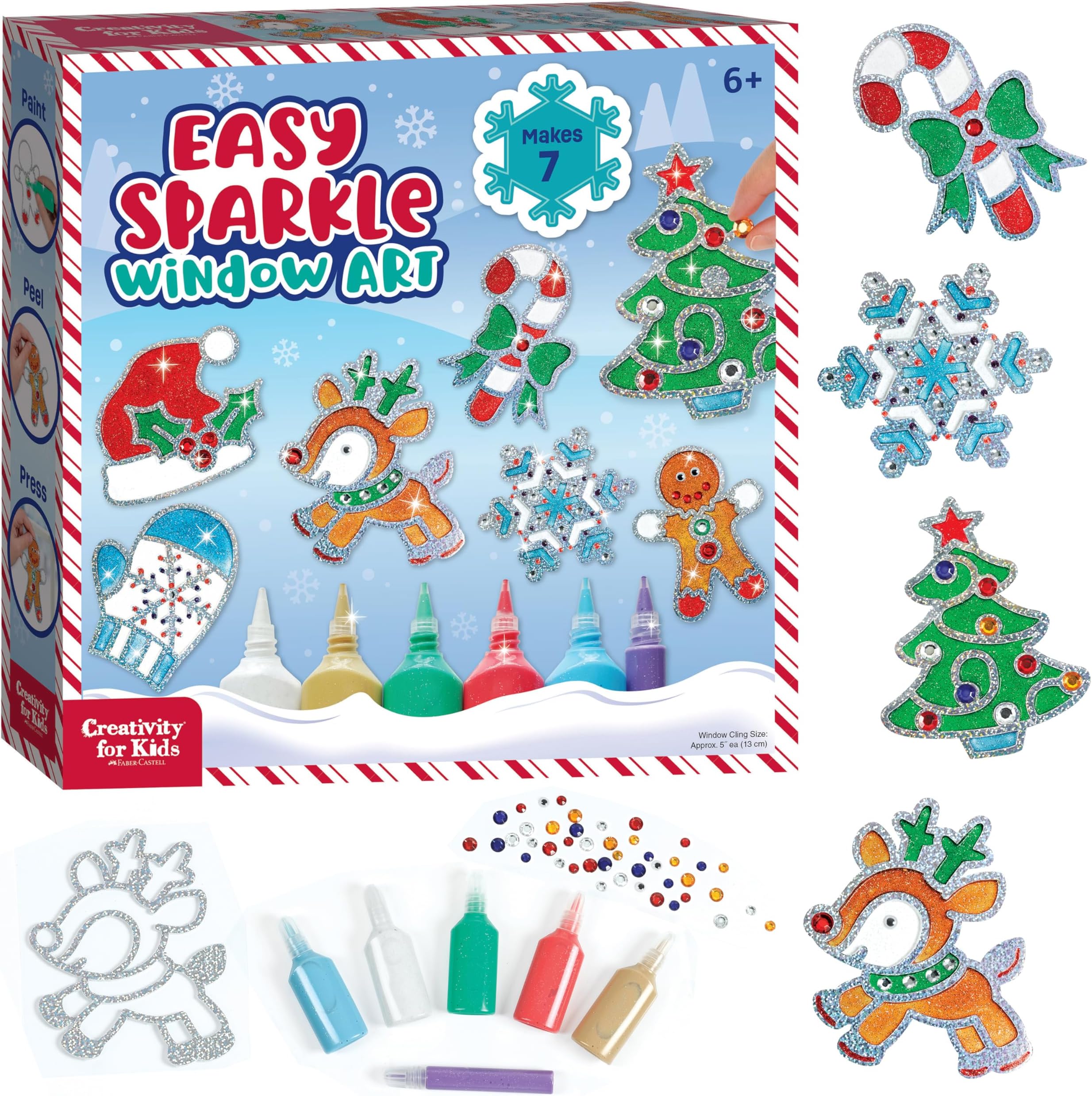 Holiday Easy Sparkle Window Art Craft Kit - Christmas and Holiday Crafts for Kids, Activities for Kids
