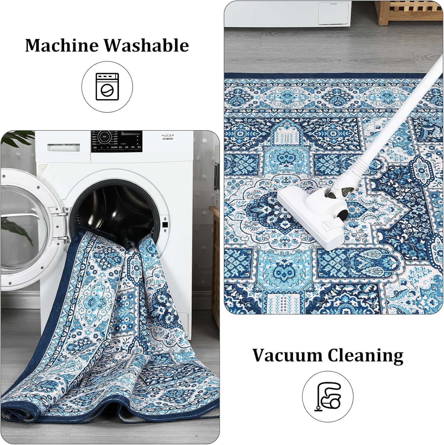 garveehome area rugs 9x12 for living room, machine washable rugs floor carpet for bedroom, non-shedding vintage rugs for indoor high traffic areas, low pile non-slip rug for dining room office(blue)