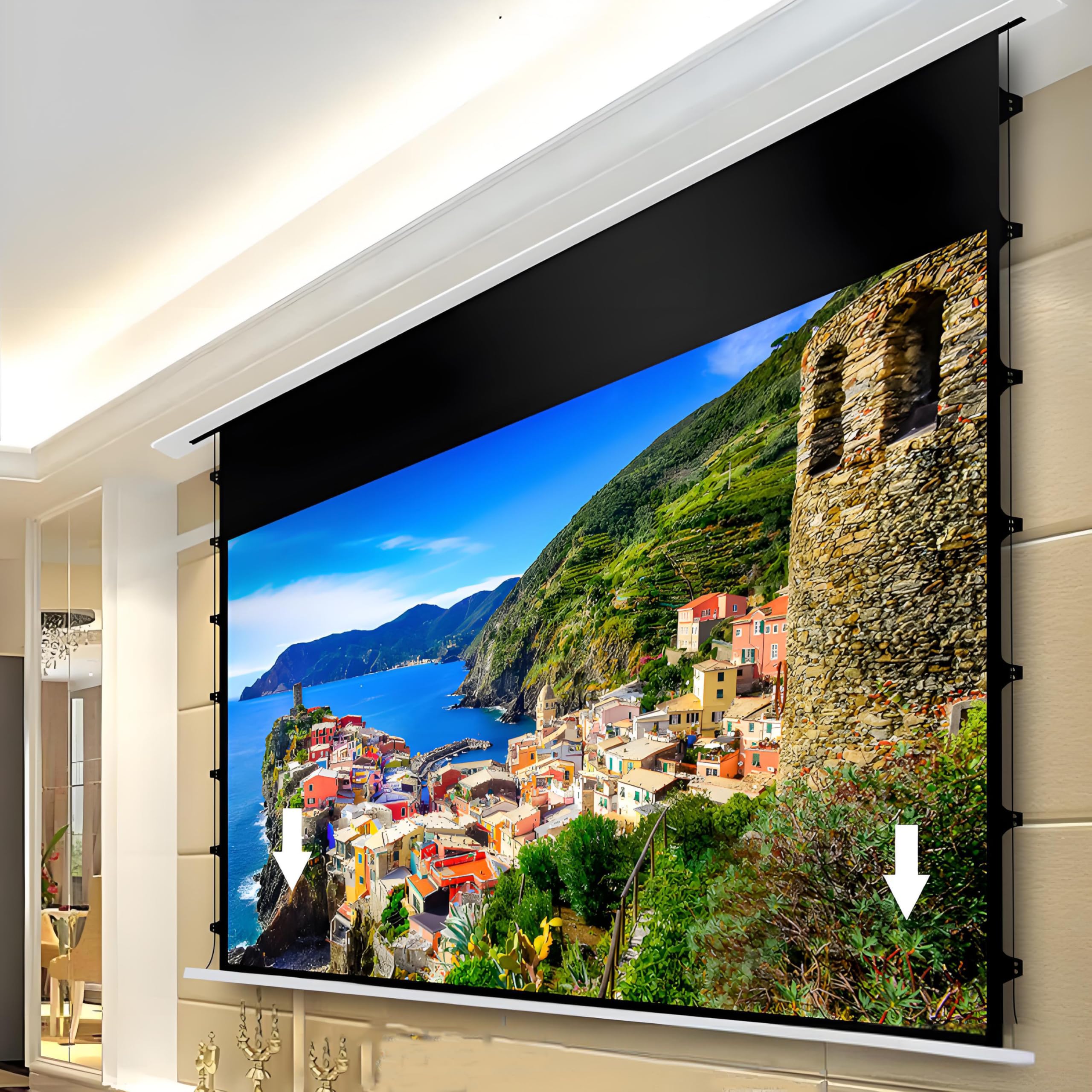 Schermo di Proiezione Motorizzato con Sollevamento da Pavimento, Supporta qualità Dell'immagine Ad Alta Definizione 3D/4k, Telecomando Wireless, Proiezione Portatile 100inch