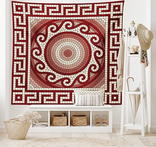 Miniatura 2 de Ambesonne Tapiz abstracto, mosaico con adorno clásico de meandro griego, patrón fractal antiguo, para colgar en la pared para dormitorio, sala