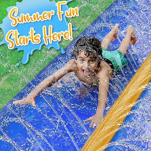 Miniatura 5 de Stargo 18 x 5 pies Salpicaduras y tobogán deslizante, toboganes acuáticos para niños Tobogán acuático para niños al aire libre divertidos juguetes