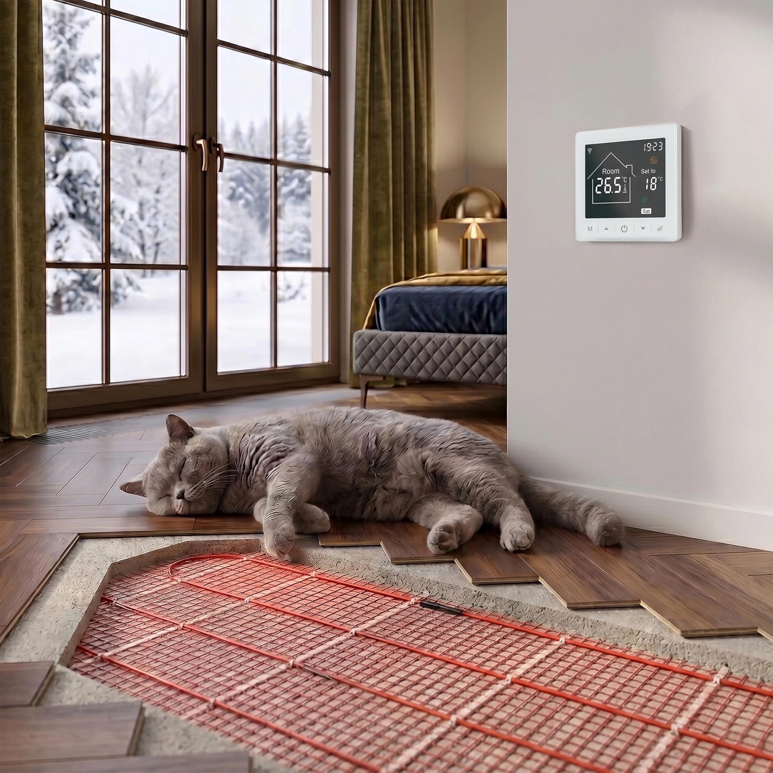 W100 Design WLAN Thermostat für Fußbodenheizung Weiß (16A 230V) | Premium-Design mit Touch-Display. Smarte App-Steuerung, ideal für moderne Interieurs und Fußbodenheizungen