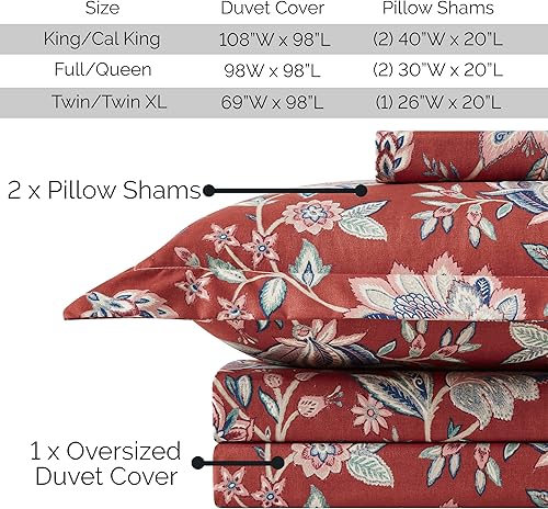 Miniatura 3 de Southshore Fine Living, Inc. Jacobean Willow Collection - Juego de funda de edredón tamaño individual, funda de edredón floral roja de 2 piezas con