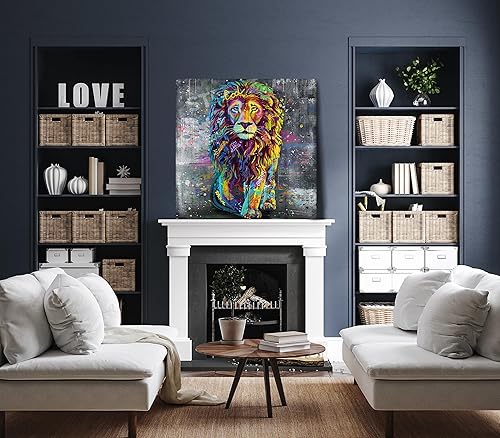Miniatura 4 de Xxliren Lienzo de grafiti con imágenes de león para sala de estar, tamaño grande, pintura de león, decoración de pared para decoración de habitación