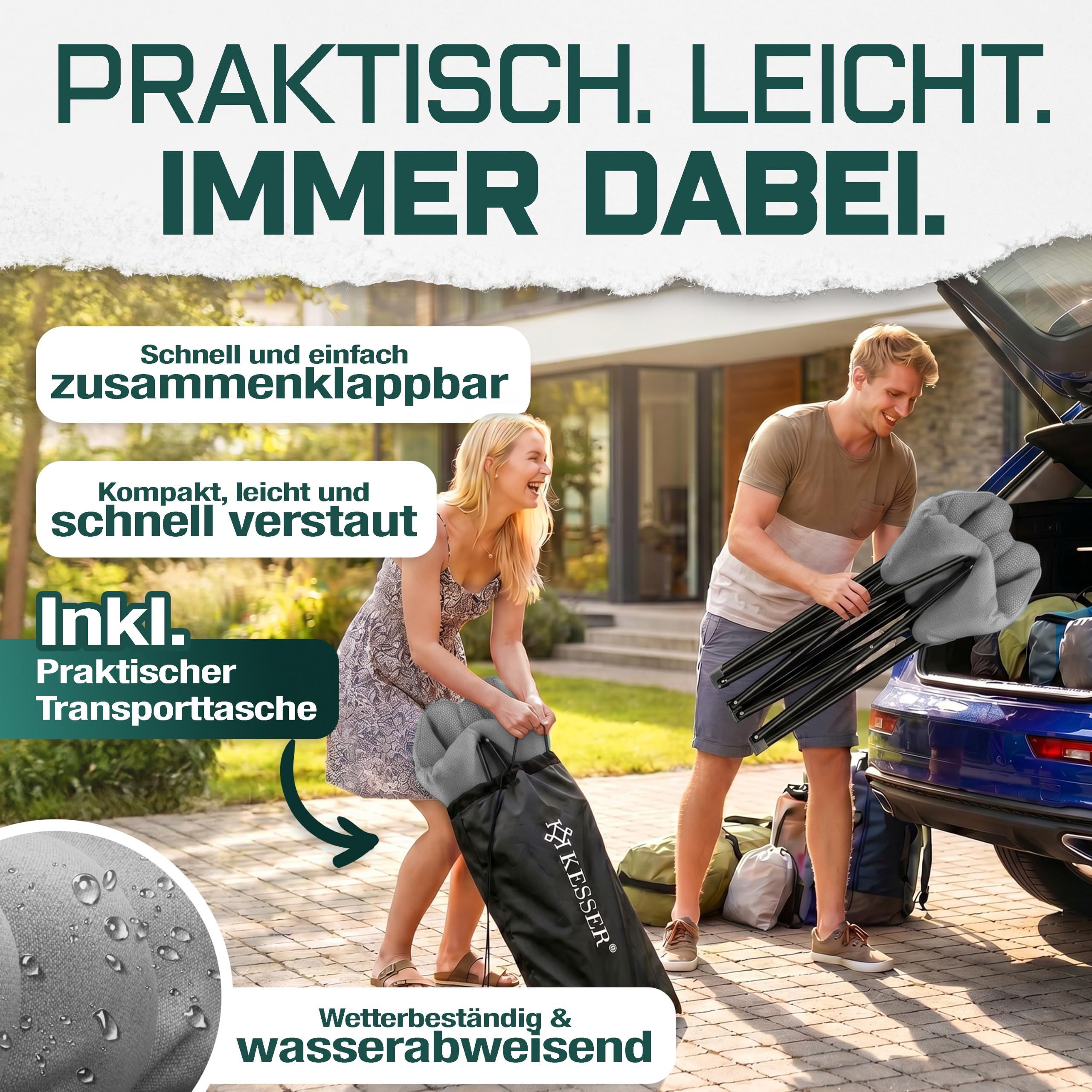 KESSER® Campingsofa faltbar, Campingcouch breit, gepolstert mit Seitentaschen & Tasche, Faltsofa Duo, Campingstuhl Indoor & Outdoor, Camping, Festival, Angeln & Garten