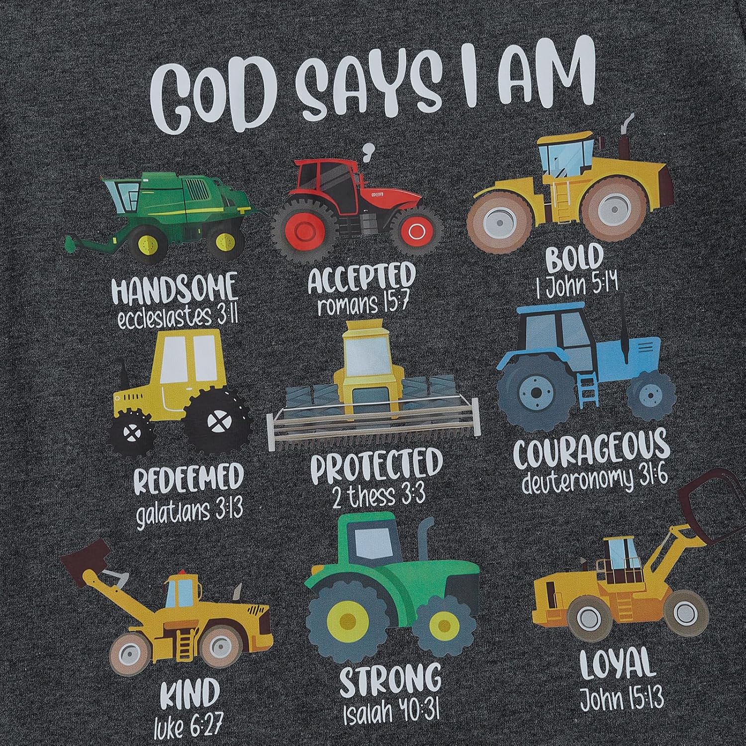 Kids Toddler Little Boys Christian Shirts God Says I Am Construction Bible Verse Truck Excavator T-Shirt - Image 5