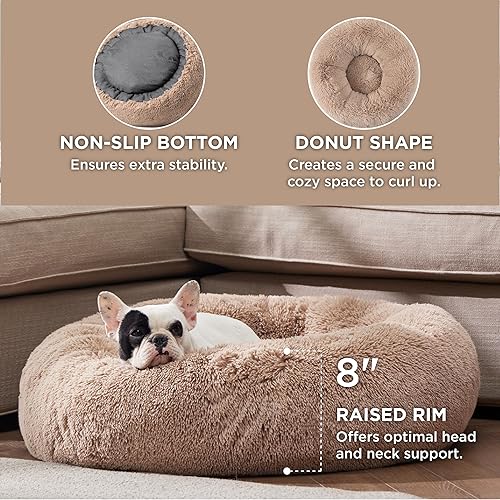 Vista 76 de Bedsure - Cama relajante para perros medianos, lavable, tipo dona, cama para gato, antideslizante, redonda, afelpada, mullida, de piel sintética