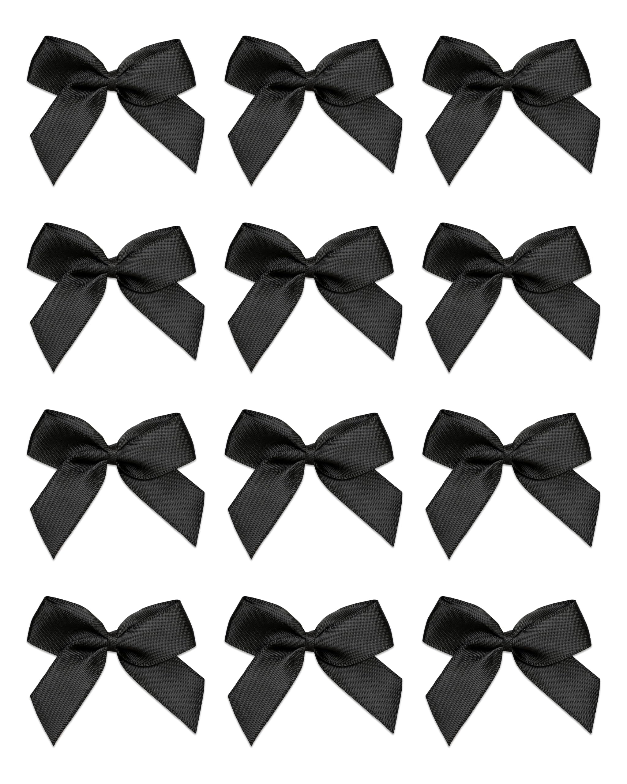 Italian Options Small Satin Ribbon Bows, Self Adhesive Bow Decorations for Crafts, Gift Wrap, Hampers, Hair Bows, Wedding Stationery, Floristry, Christmas, Cakes, Crafting, Black, 24 Pack, 5 cm