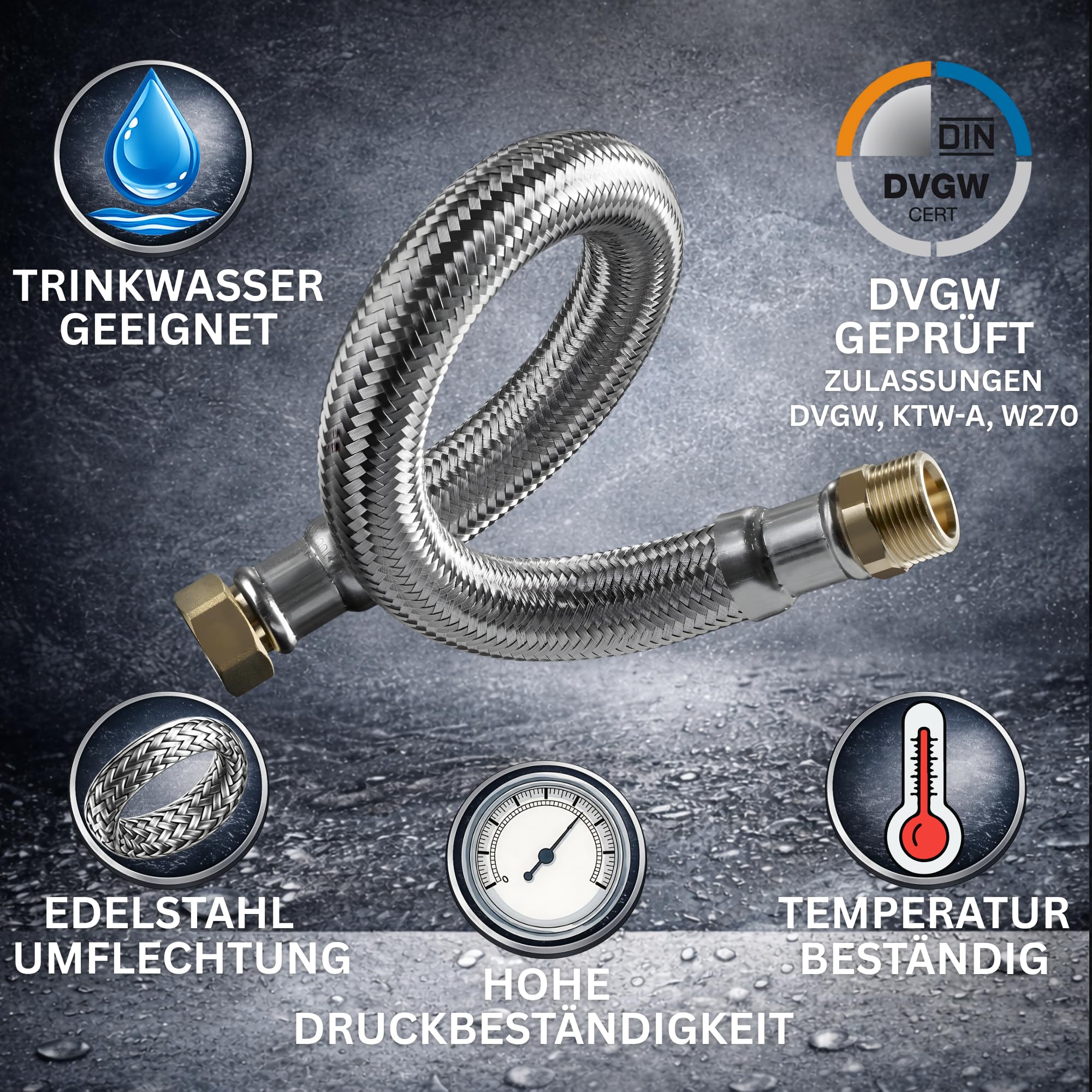 Edelstahl-Panzerschlauch DN25, 1 Zoll IG X 1 Zoll I Produktbild-Vorschau 2
