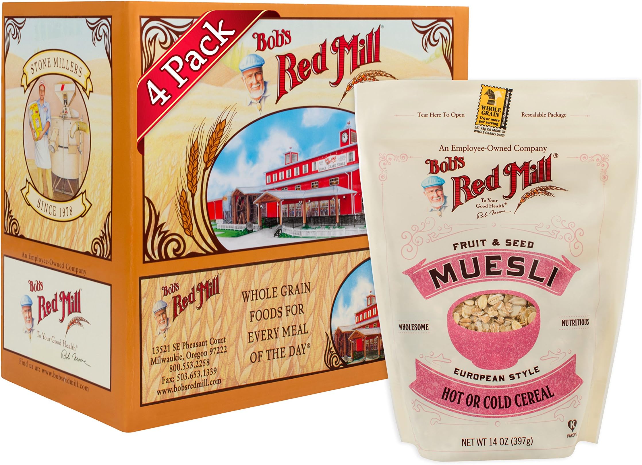 Bob's Red Mill Fruit & Seed Muesli, 14oz (Pack of 4) - Non GMO, Whole Grain, Kosher