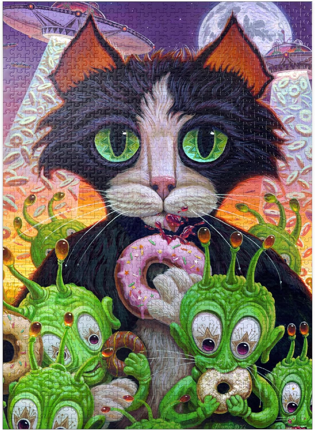 MyPuzzle Cats Aliens and Donuts - Jeff Haynie - Premium 500 Piece Jigsaw Puzzle for Adults