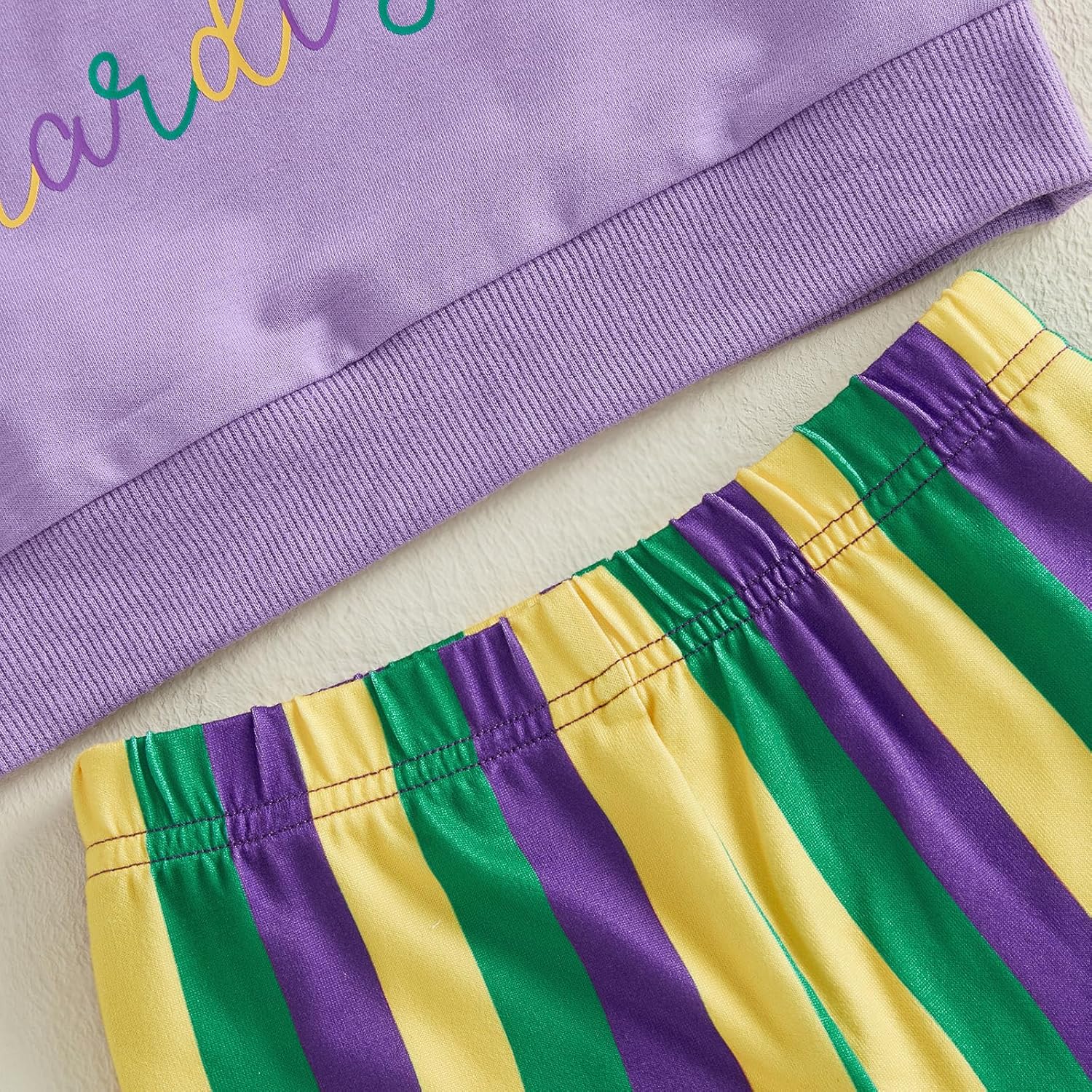 YINGISFITM Mardi Gras Toddler Baby Girl Outfit Mardi Gras Carnival Sweatshirt Shirt Bell Bottoms Pants Spring Clothes - Image 4