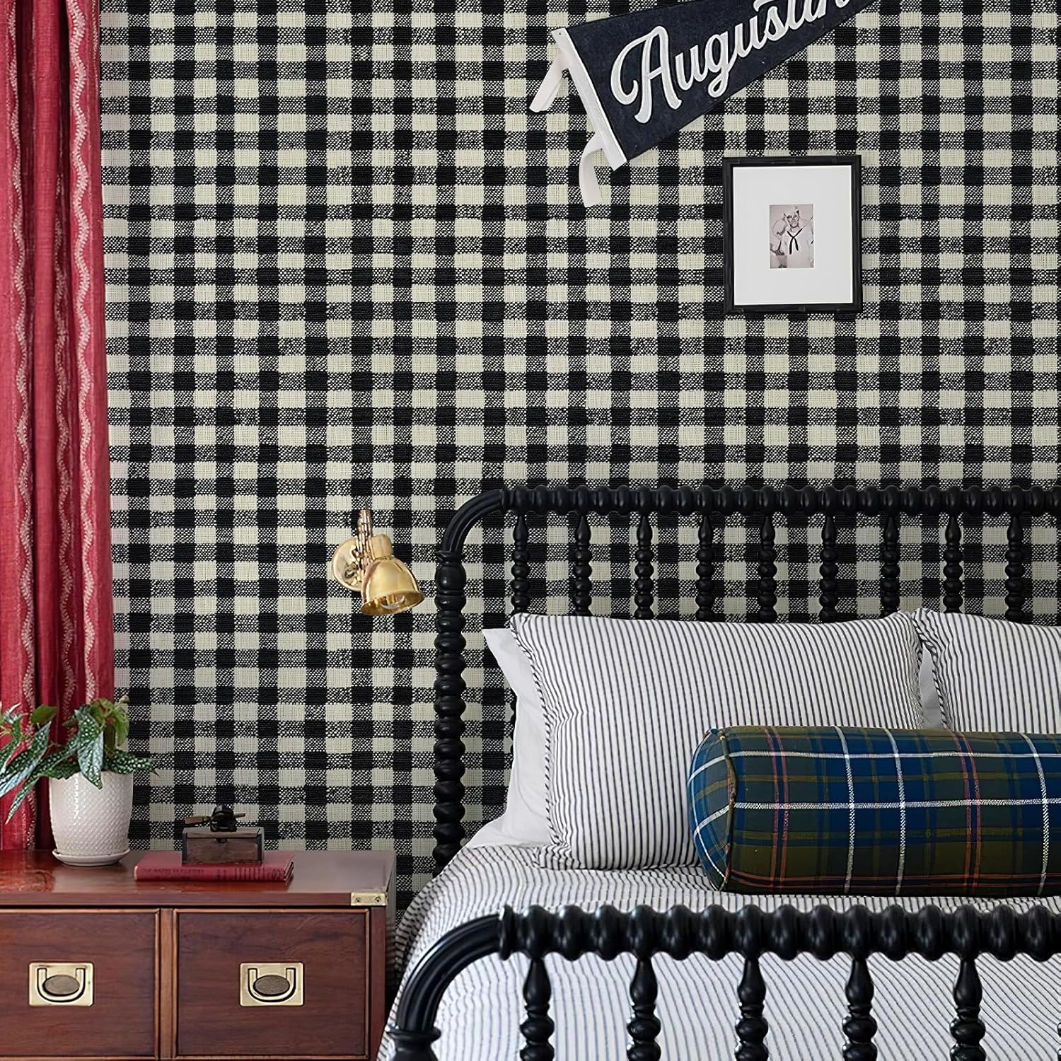 JiffDiff Modern Plaid Wallpaper Peel and Stick Mosaic Checkered Contact Paper Lattice Waterproof Self Adhesive Stick on Wallpaper 144 sq. ft (17.3" x 1200" Black)