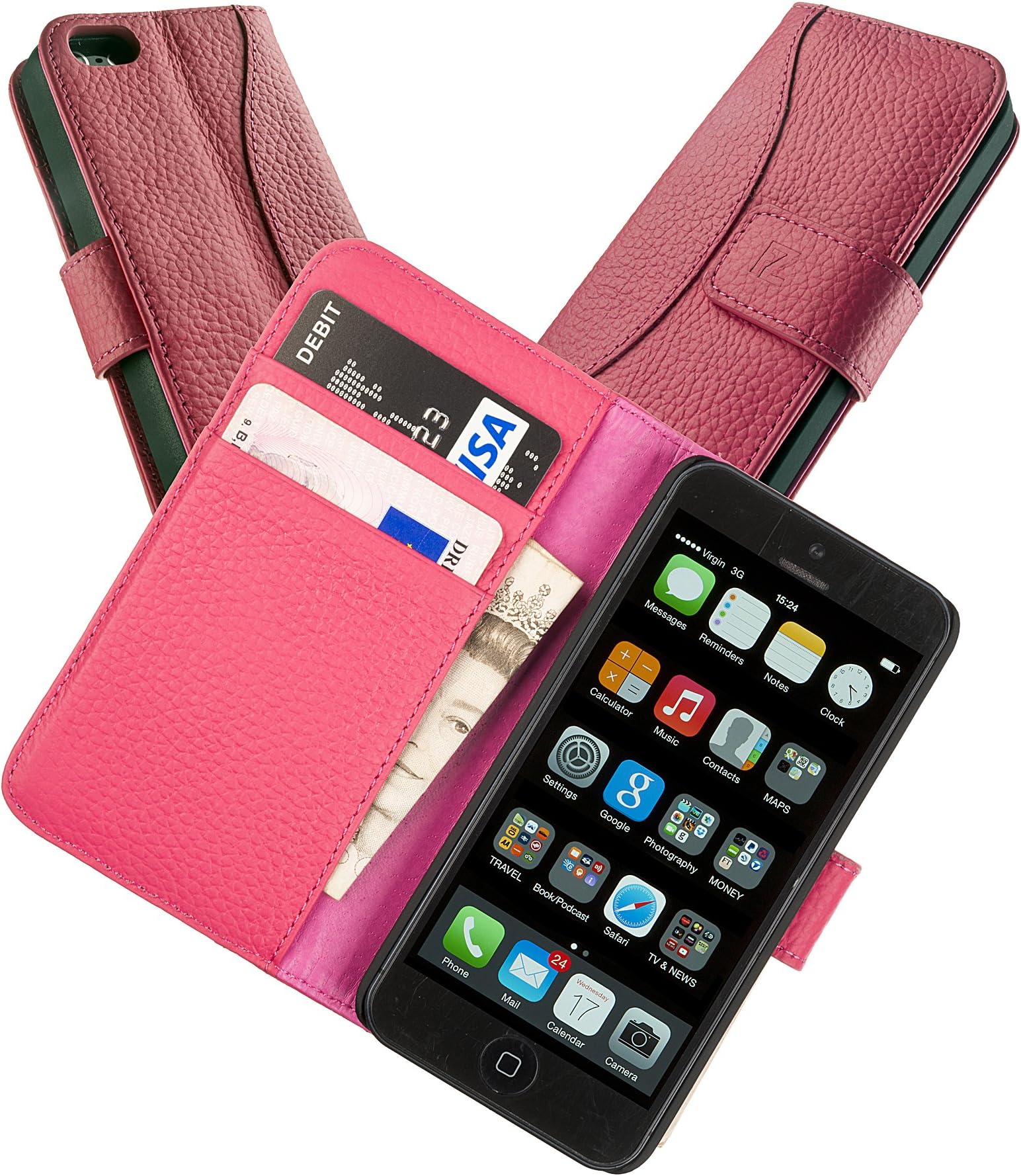 Chelsea Indulgent Real Leather Compact Wallet Case for iPhone 6 6S 4.7 with Card Holder in Hot Pink