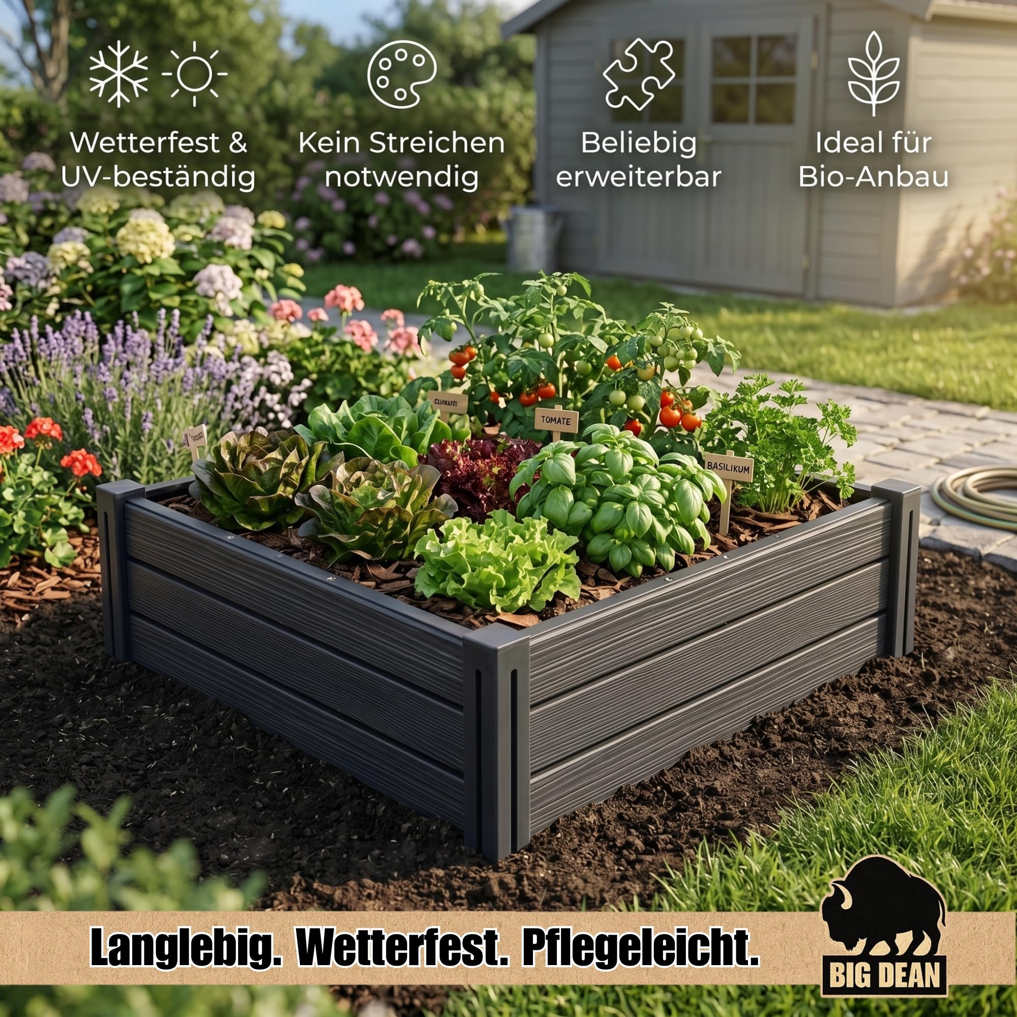 BigDean 2X Hochbeet 75 x 61 x 23 cm 83 Liter modular erweiterbar | Made in Europa