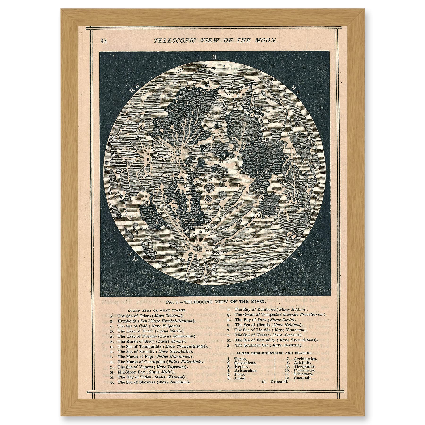 Artery8 Map Illustrated Antique Telescopic Moon A4 Artwork Framed Wall Art Print