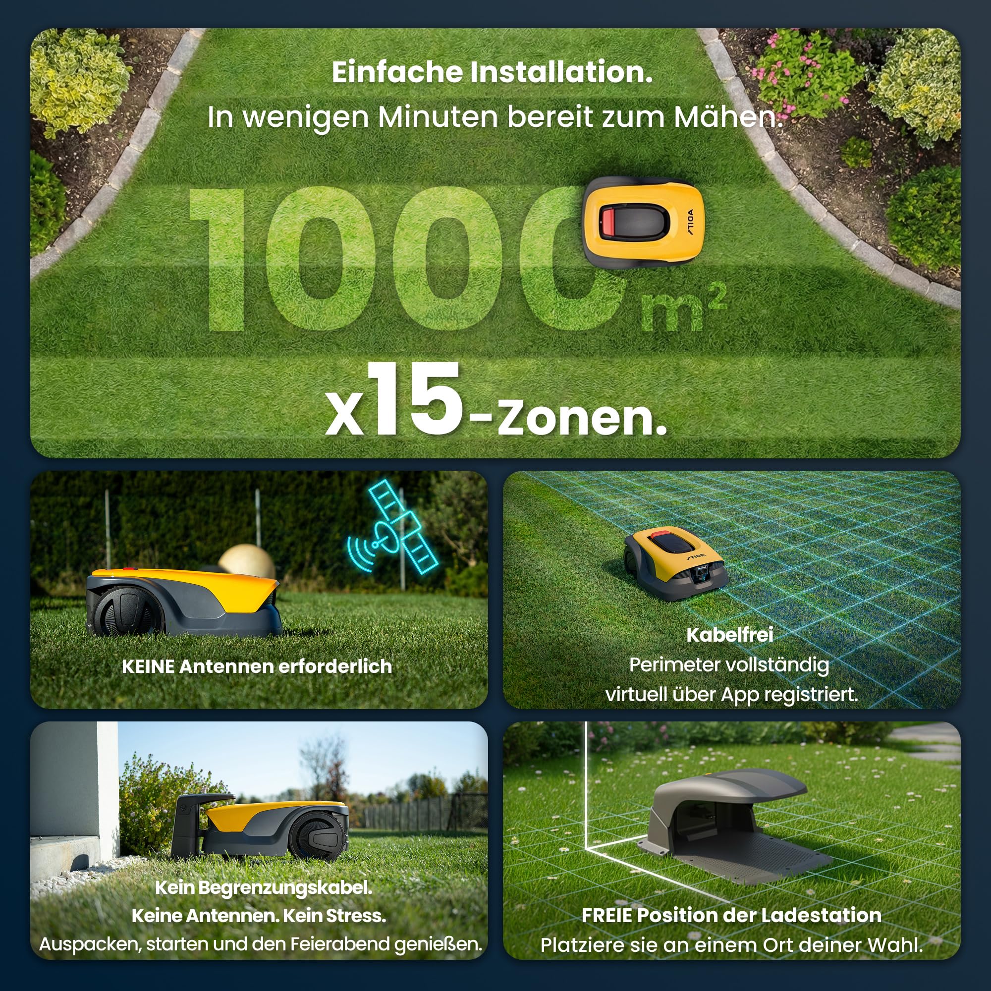 STIGA A 10v a Rasenmäher-Roboter, 25,2 V, 18 cm – KI-integrierte Kamera, App-gesteuert – Rasenflächen bis 1.000 m²