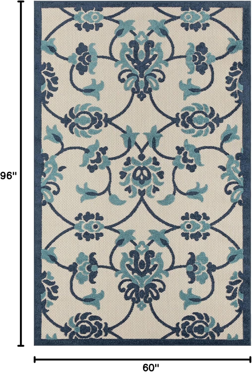 LR Home 5x8 Indoor/Outdoor Area Rug for Home Decor | Classic Floral Carpet Suitable for Living Room, Bedroom, Playroom, Patio, Garden | Durable Performance Farmhouse Rug | Blue/Multicolor