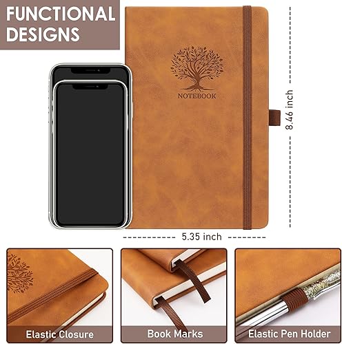 Miniatura 4 de Cuaderno rayado  Cuaderno clásico a rayas de piel sintética con bolsillo, papel grueso de primera calidad, 64 hojas128 páginas, tapa dura, forrado