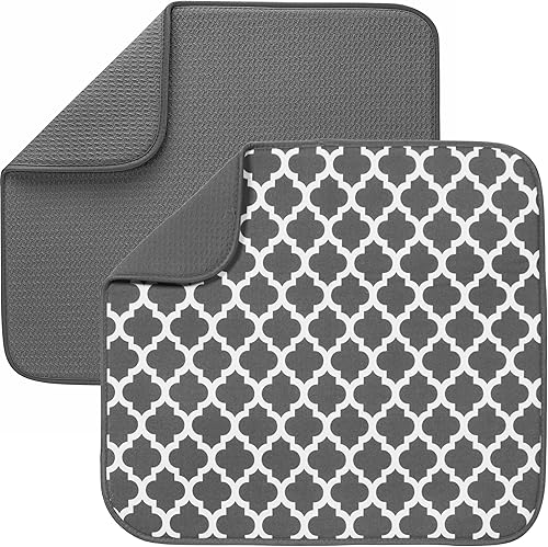 S&T INC. Tapete de microfibra para secado de platos, reversible y absorbente para cocina, de 16 x 18 pulgadas, paquete de 2 unidades
