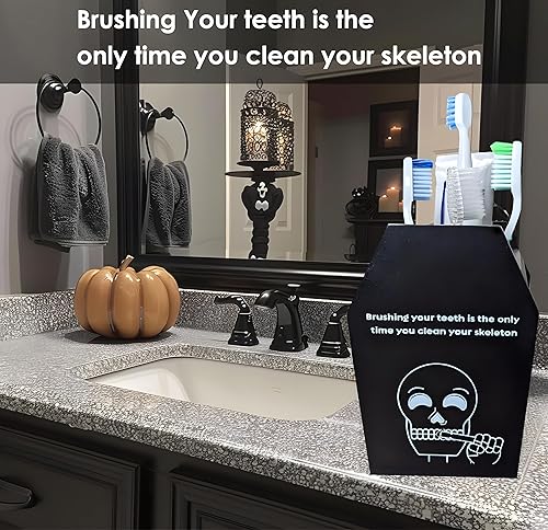 Miniatura 3 de Decoración gótica de baño de Halloween  Soporte para cepillo de dientes de ataúd gótico espeluznante con lados abiertos de ancho, secado rápido,