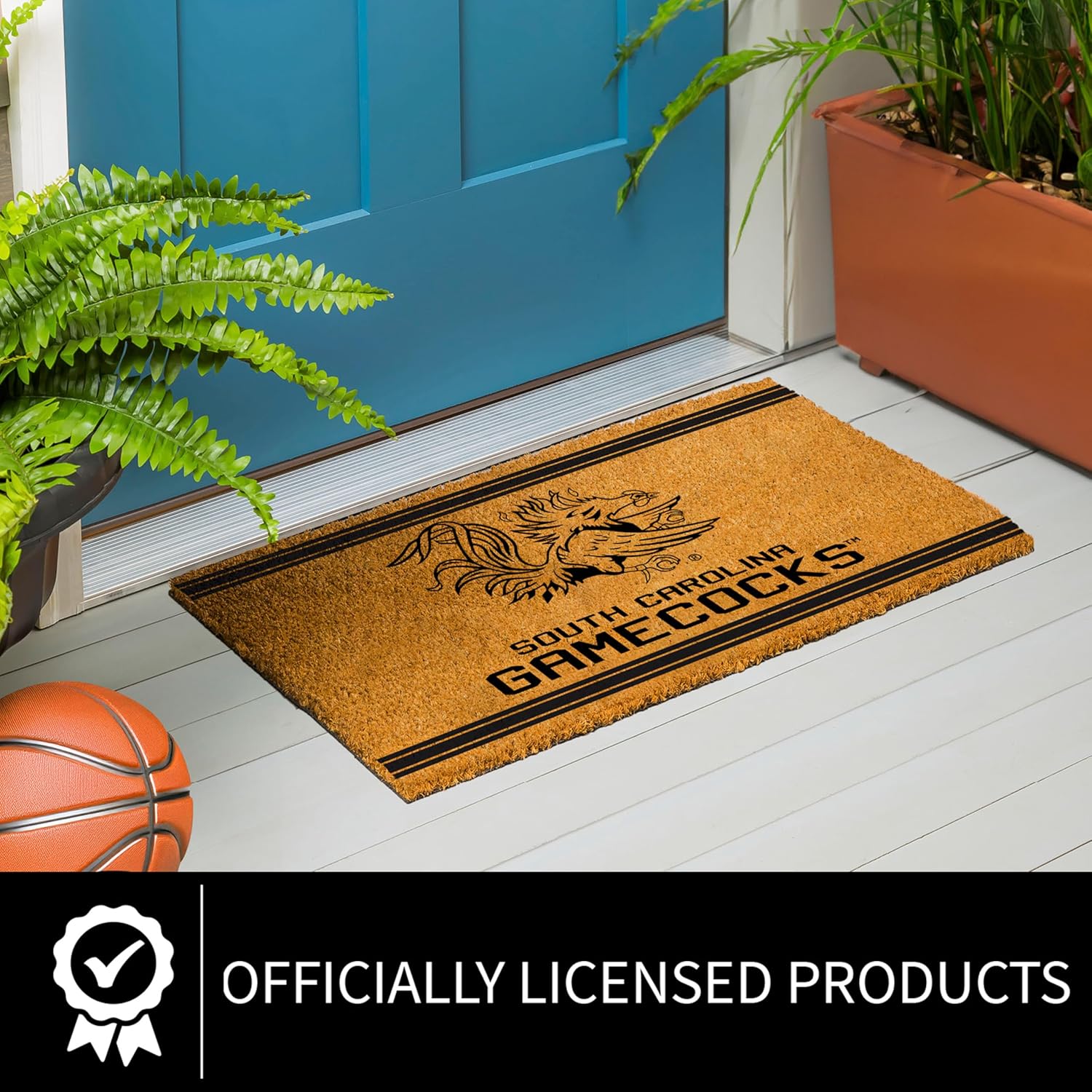 NCAA University of South Carolina Coir Door Mat, Indoor and Outdoor Entryway, 28 x 16 Inches Non Slip Back Welcome Floor Mats for Muddy Dog Paws, Weather-Resistant Front Door Entrance Home Décor