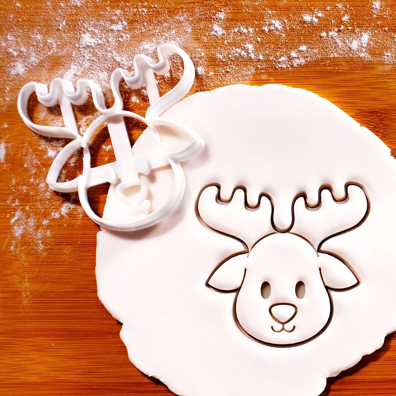 BAKERLOGY Set of 2 Cute Santa Claus & Reindeer Face Cookie Cutters – Fun Xmas Biscuit Cutters for Christmas Baking, Stocking Fillers & Winter Festive Treats