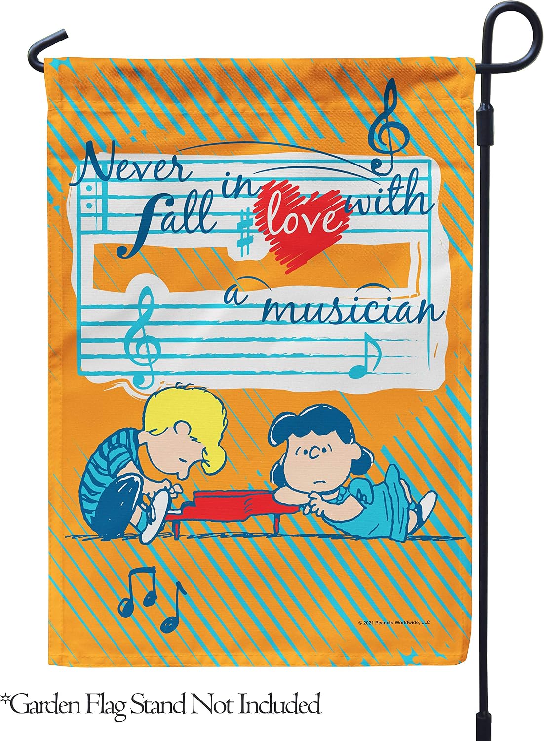 Flagology, PEANUTS Never Fall in Love with a Musician – Garden Flag 12" x 18", Officially Licensed PEANUTS®, Love