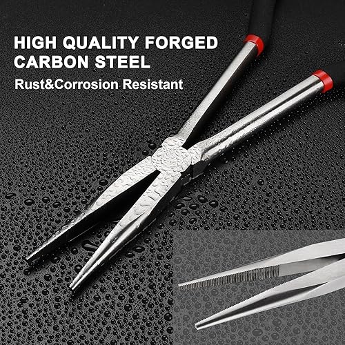 Miniatura 4 de Mayouko Juego de 4 alicates de largo alcance, punta de aguja de 11 pulgadas, nariz doblada de 45 y 90, alicates diagonales para espacios estrechos