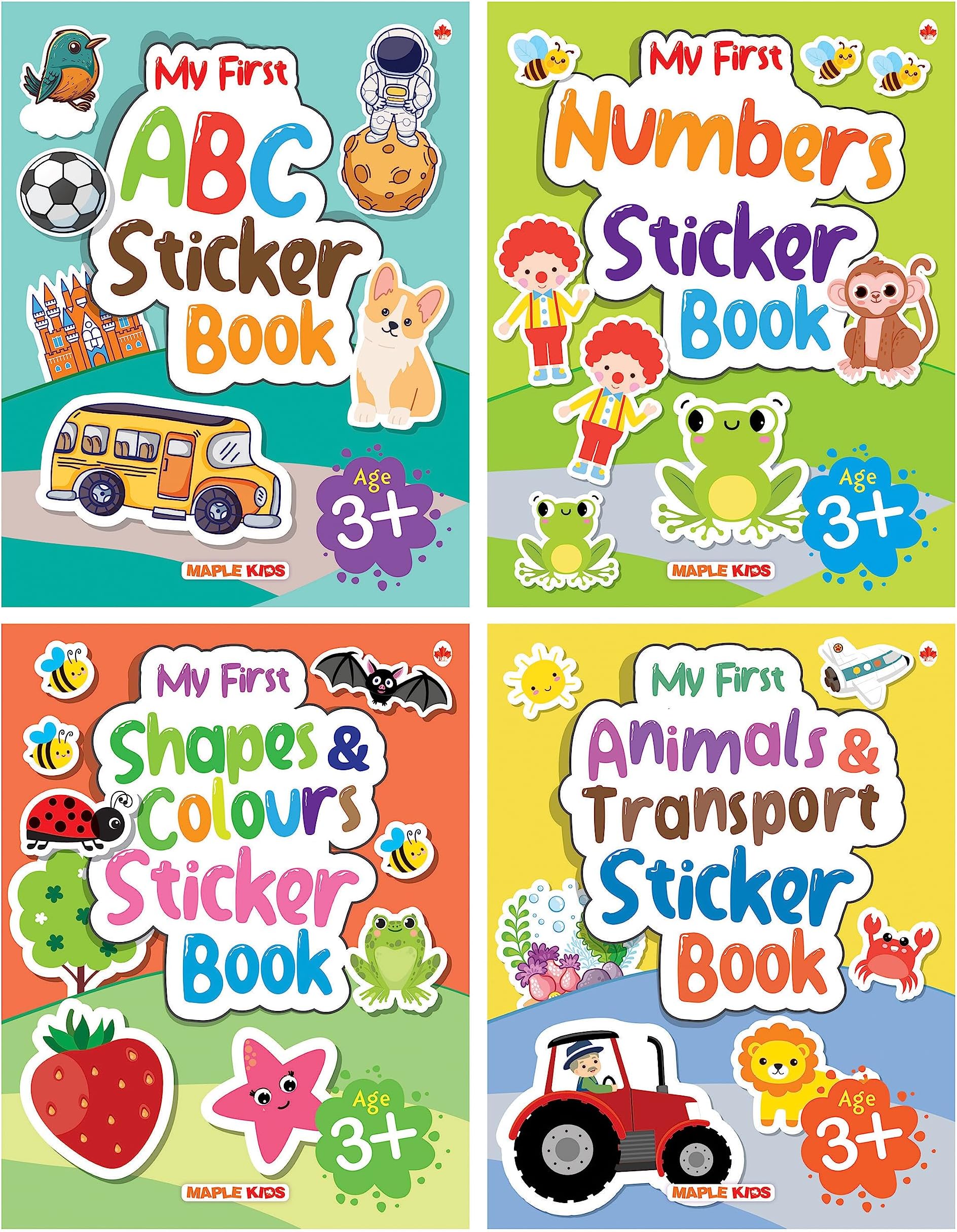 My First Sticker Books - Alphabet, Numbers, Shapes and Colours, Animals and Transport (Set of 4 Books) - Activity Books with 400+ stickers - Age 3+