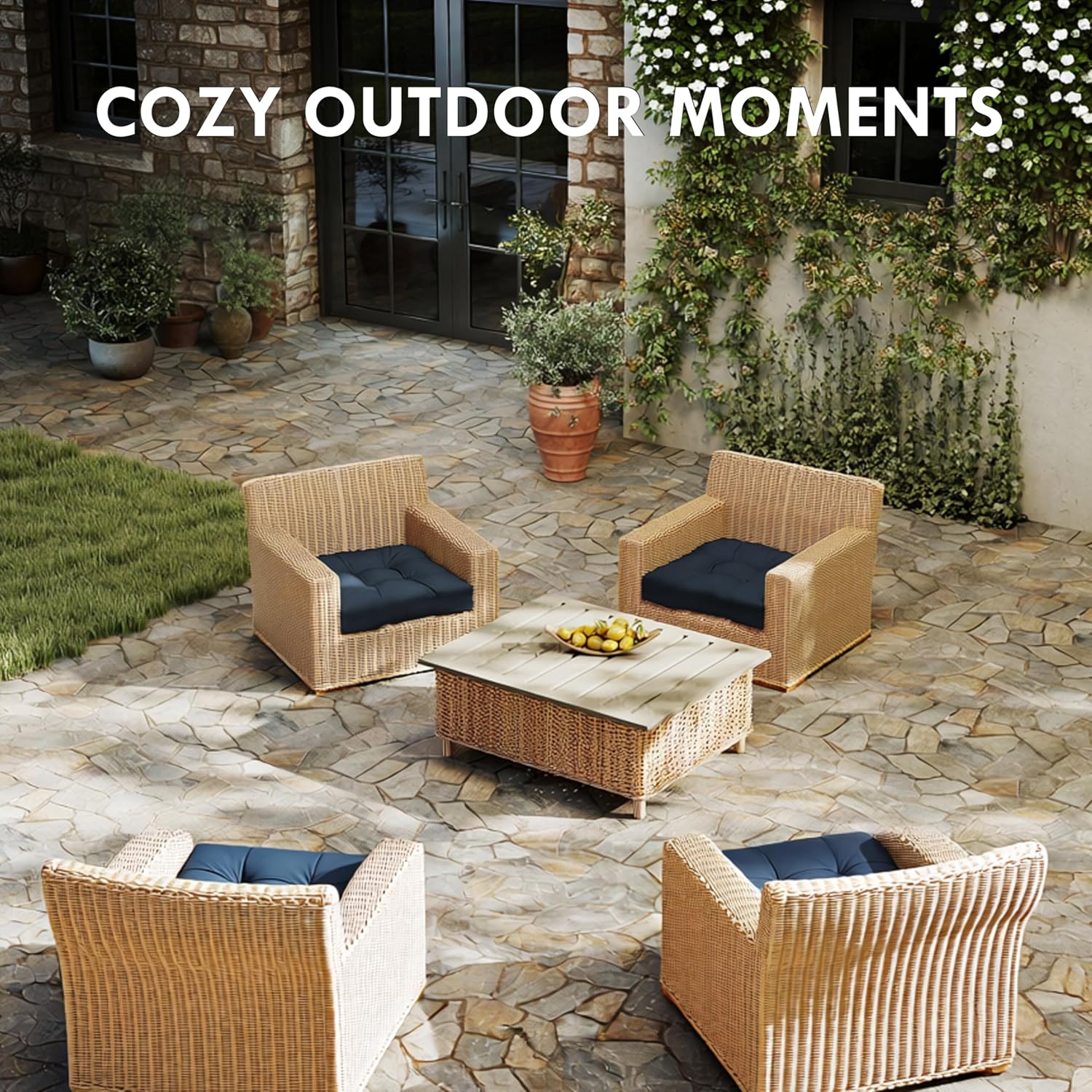 Outdoor Chair Cushions Set of 2, 22 x 22 x 4 Inch, Waterproof Patio Seat Cushion with Ties, Fade Resistant Square Patio Chair Pads, Dark Blue