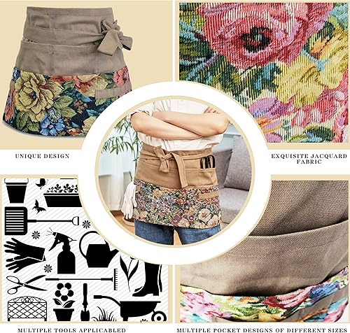 Miniatura 5 de Delantal de jardín para mujer, delantal de servicio lindo, delantal de flora con 8 bolsillos, regalo de San Valentín para mamá, esposa, novia