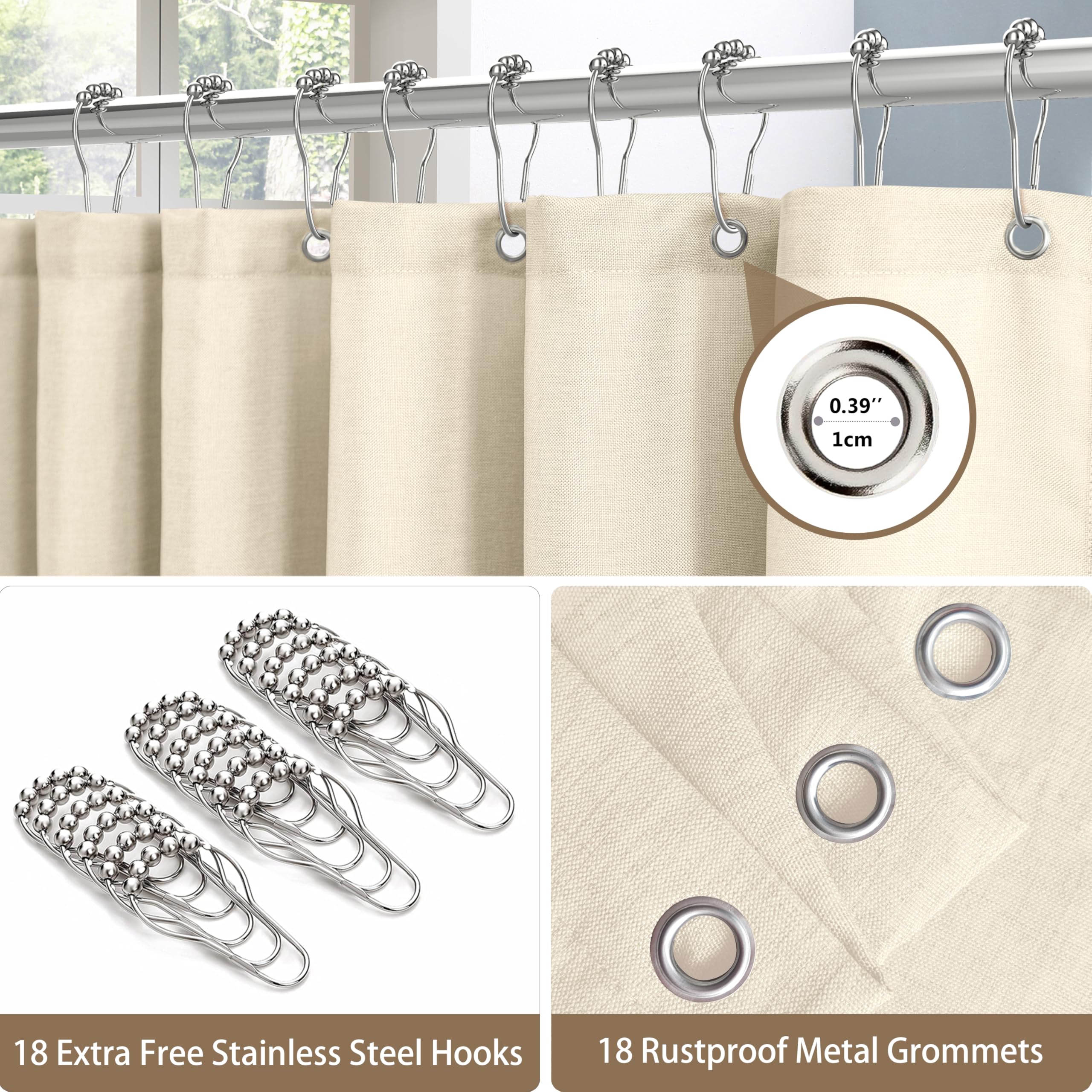 Shower Curtain for Bathroom with Metal Hooks Linen Fabric Shower Curtain Heavy Duty Bath Curtain for Wet Room Bathtub Shower Stall Hotel Quality - Image 3