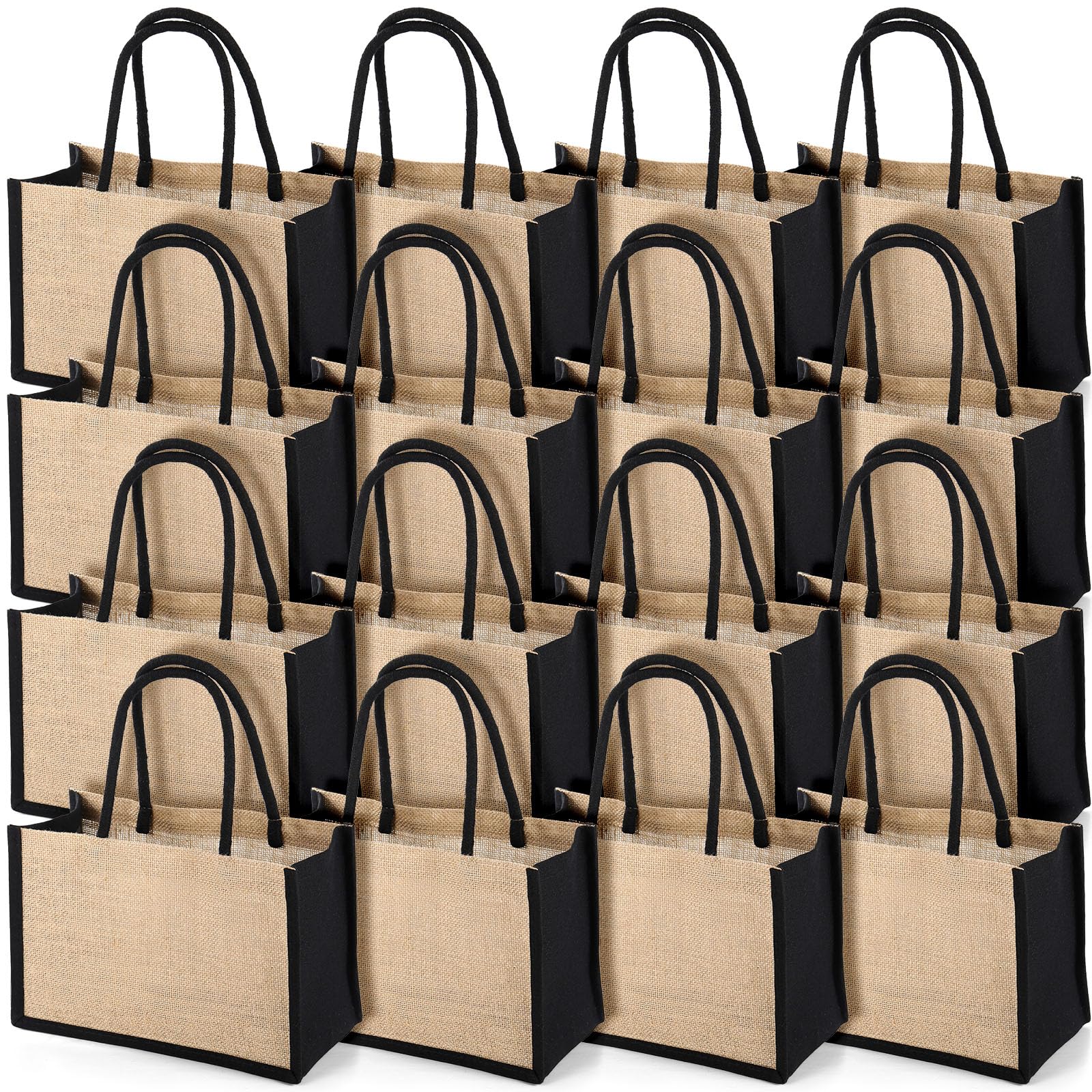 Reginary 16 Pcs Jute Tote Gift Bags Natural Burlap Grocery Shopping Bag Beach Tote with Handle for Bridesmaid Wedding Travel