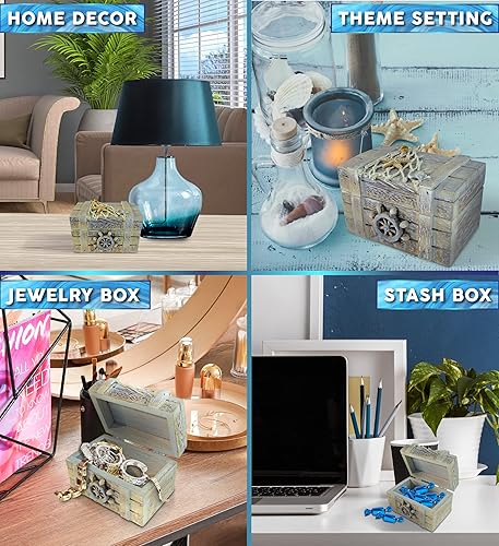 Miniatura 3 de Puzzled CoTa Global - Caja de madera vintage para guardar recuerdos náuticos, caja de almacenamiento de recuerdos náuticos, bonita caja de madera