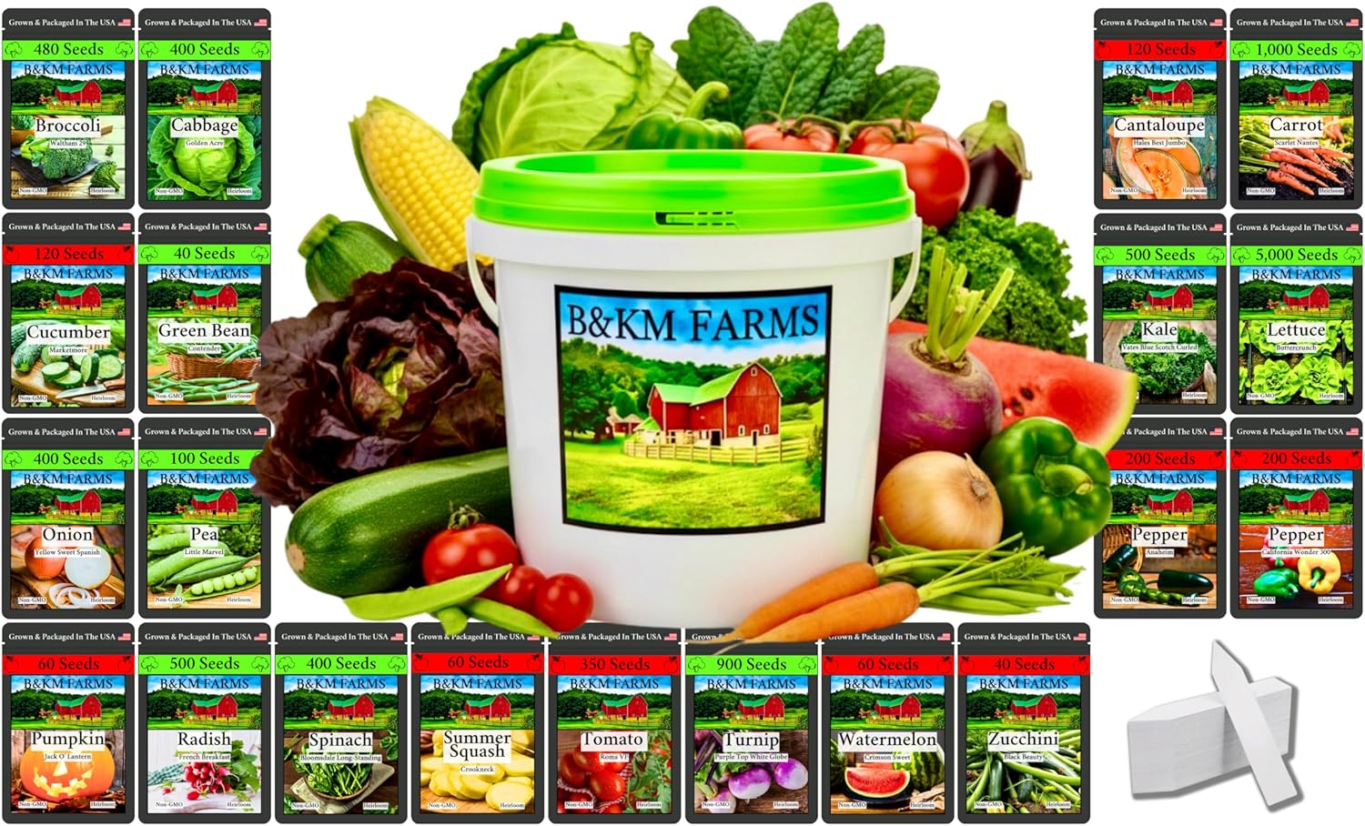 Beginner Survival Seed Vault: 10,000+ Heirloom & Non-GMO Seeds (20 Easy to Grow Varieties) by B&KM Farms