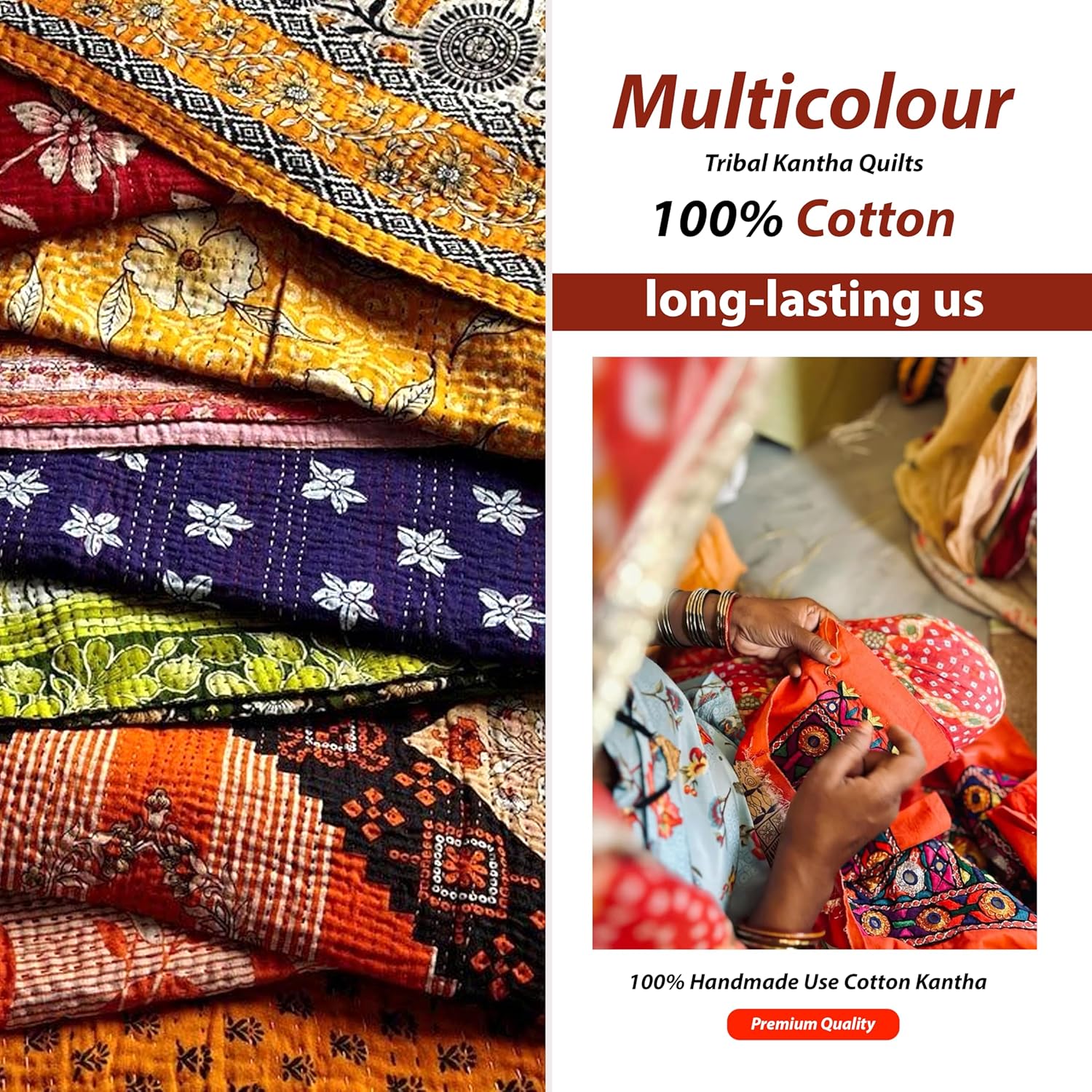 Indian Vintage Handmade Kantha Quilt, Bohemian Hippie Home Decor Kantha Bedding Saree Made Twin 85X55 Inches Gudri Ralli Dorm Decor Quilt Throw 10 Pc Lot