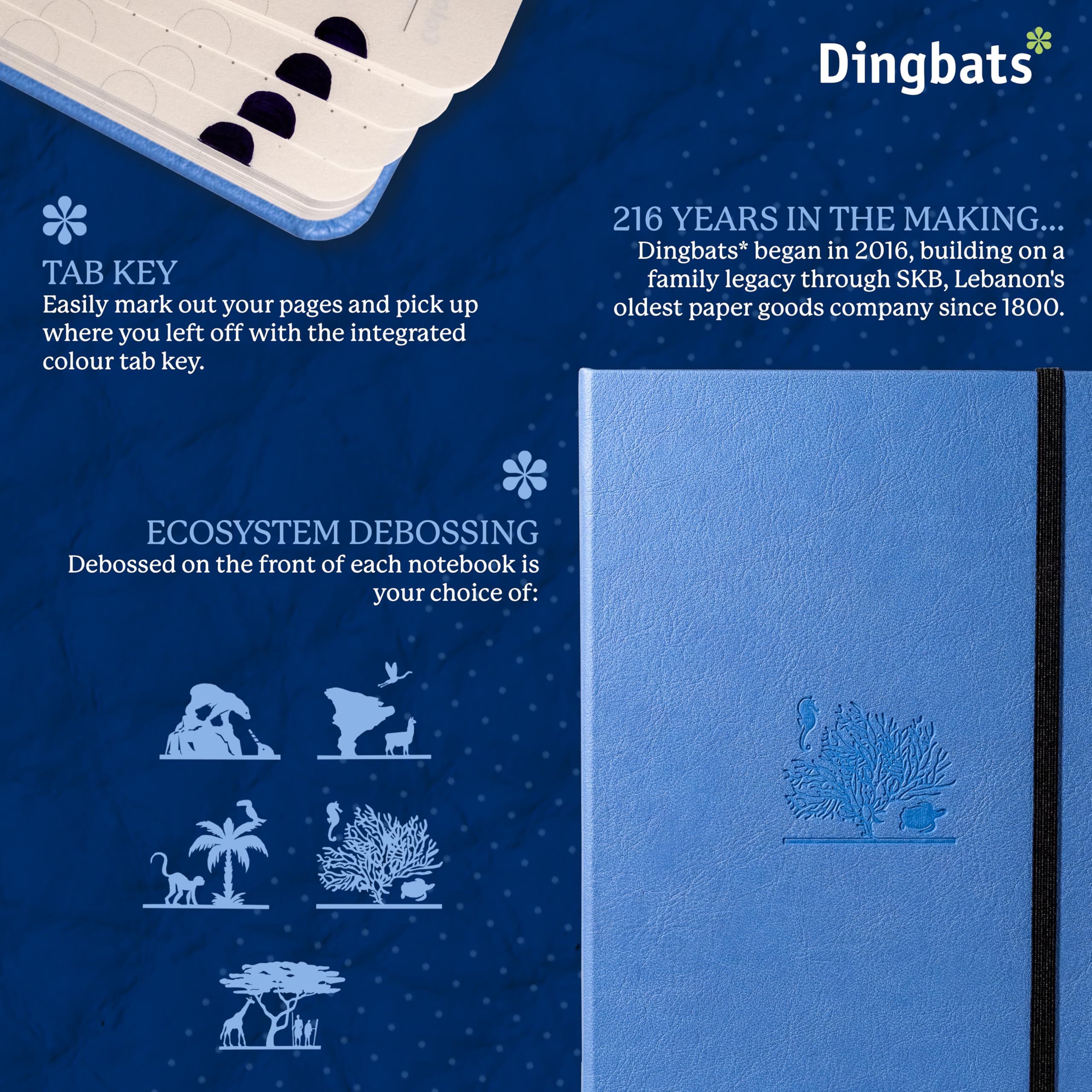 Dingbats* - Earth Cuaderno A5 Punteado - Mediano Libreta de Tapa Dura Cuero PU - Cierre Elástico, Soporte para bolígrafos, Marcador