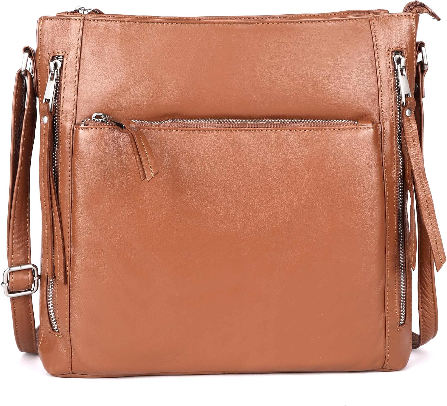 Grace Soft Napa Real Leather Large Cross body handbag-Double Zip Premium Sling Crossover Shoulder Bag for Women