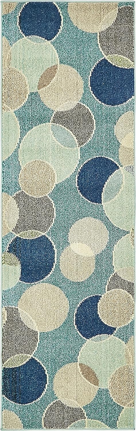 Unique Loom Chromatic Collection Modern Bokeh & Vibrant Abstract Area Rug For Any Home Décor (2' 2 x 6' 7 Runner, Blue/ Beige)